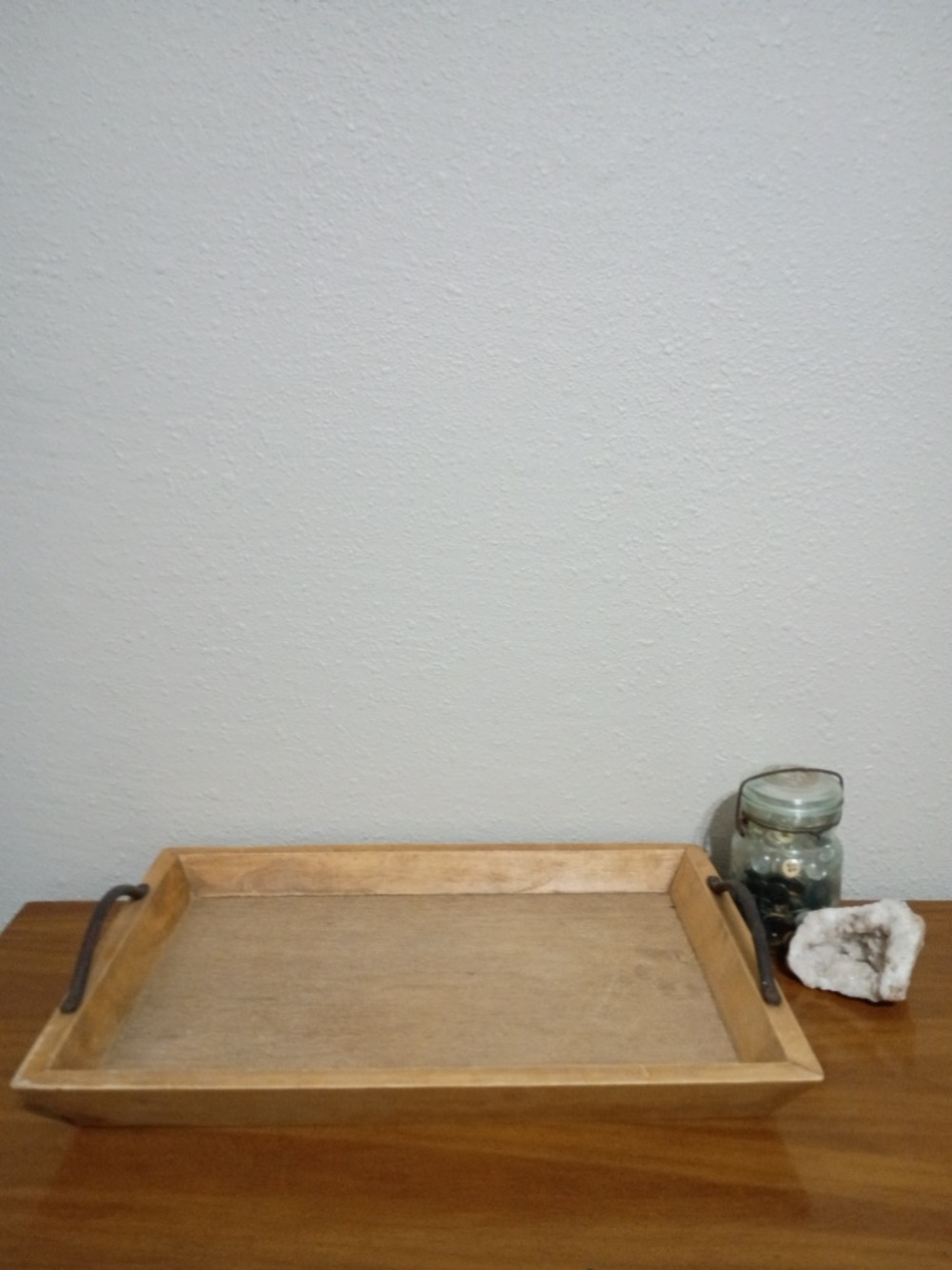 Natural Wood Serving Tray with Black Handles - Unbranded - Picture 2 of 3
